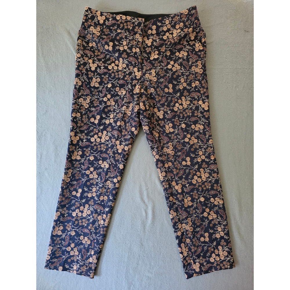 Loft Marisa Fit Floral Paisley Jacquard Slim Leg Trousers Navy Copper Size 10